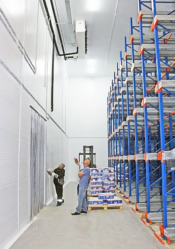 Industrial cold storage warehouse for frozen and chilled products with temperature control