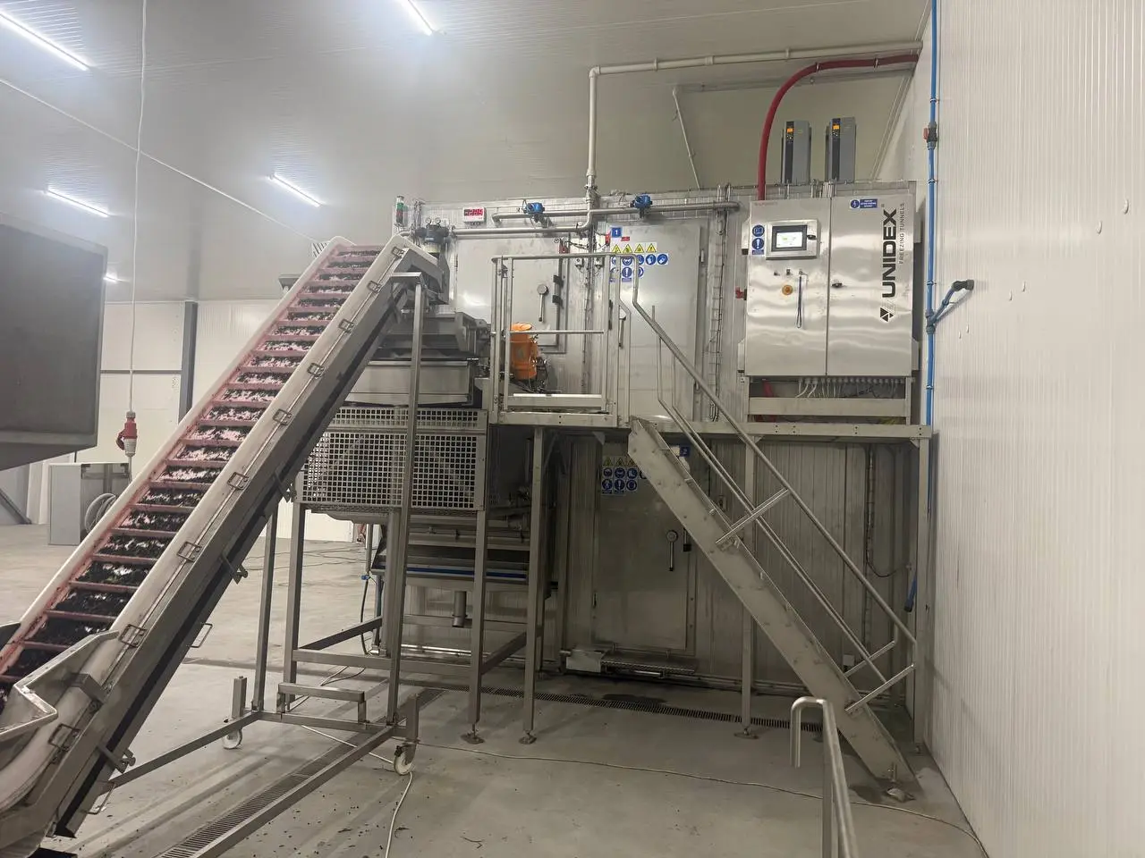 Флюїдизаційний тунель Unidex TZF 4A під час шокової заморозки ягід