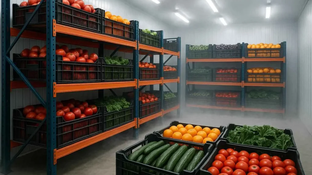 Commercial walk-in cooler for HoReCa business.